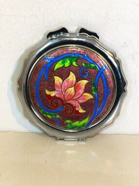 Cloisonne lotus flower cosmetic mirror